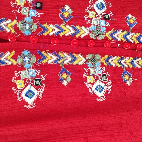 Free People Red Arianna Embroidered Tunic Mini Dress Size Medium - Picture 3 of 10